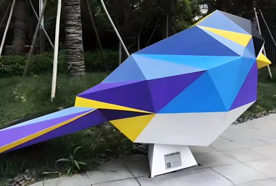 幾何塊面彩繪不銹鋼小鳥(niǎo)雕塑