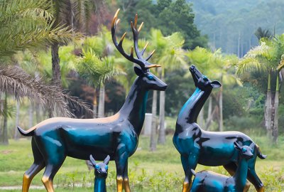 玻璃鋼彩繪梅花鹿草坪動(dòng)物雕塑擺件