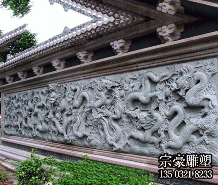 古建院落大理石九龍壁石雕屏風、南墻