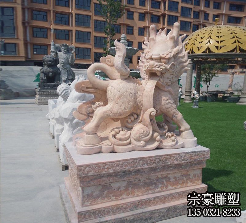 校園創意石雕晚霞紅麒麟雕塑 校園創意石雕晚霞紅麒麟雕塑